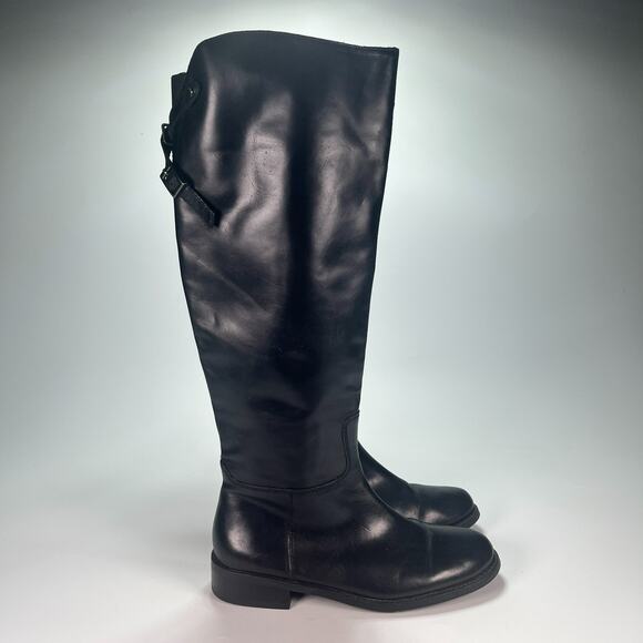 Vince Camuto VC-Kadia Black Block Heel Leather Tall Riding Boots Women’s Size 7M - Picture 1 of 9
